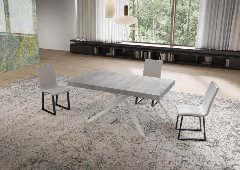 Tavolo allungabile 160/264x90 cm Niket cemento gambe bianche - immagine 2