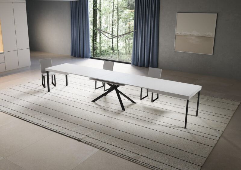 Tavolo allungabile 200/460x90 cm Niket bianco frassino gambe antracite - immagine 4