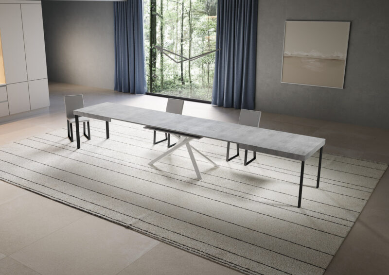 Tavolo allungabile 200/460x90 cm Niket cemento gambe bianche - immagine 4