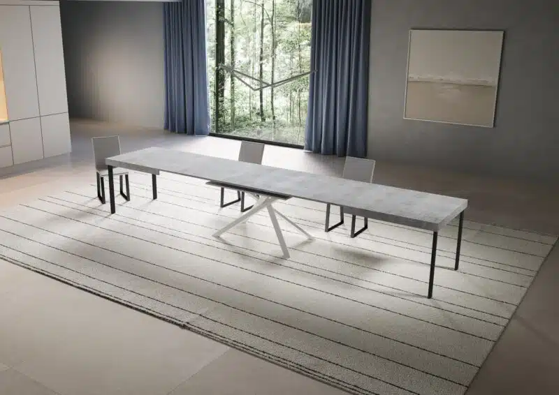 Tavolo allungabile 180/440x90 cm Niket cemento gambe bianche - foto 4