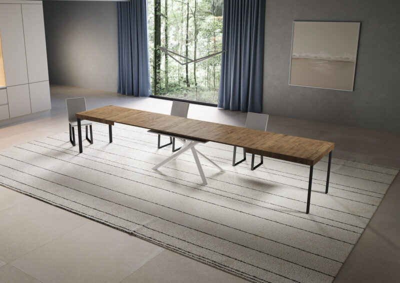 Tavolo allungabile 180/440x90 cm Niket noce gambe bianche - immagine 4