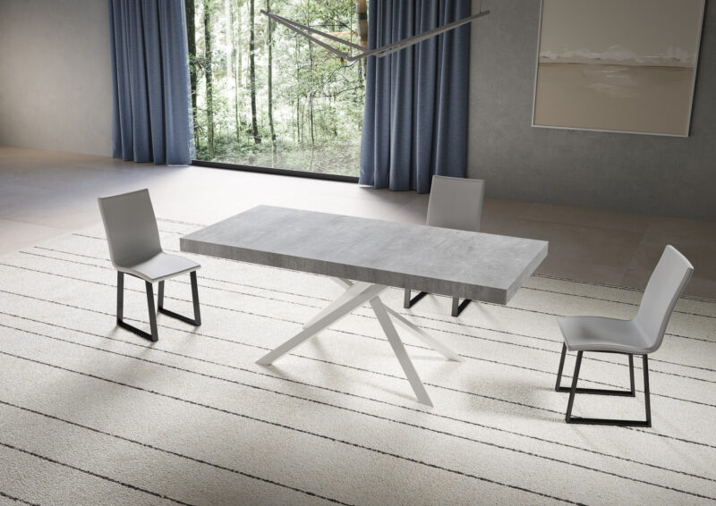 Tavolo allungabile 180/284x90 cm Niket cemento gambe bianche - immagine 2