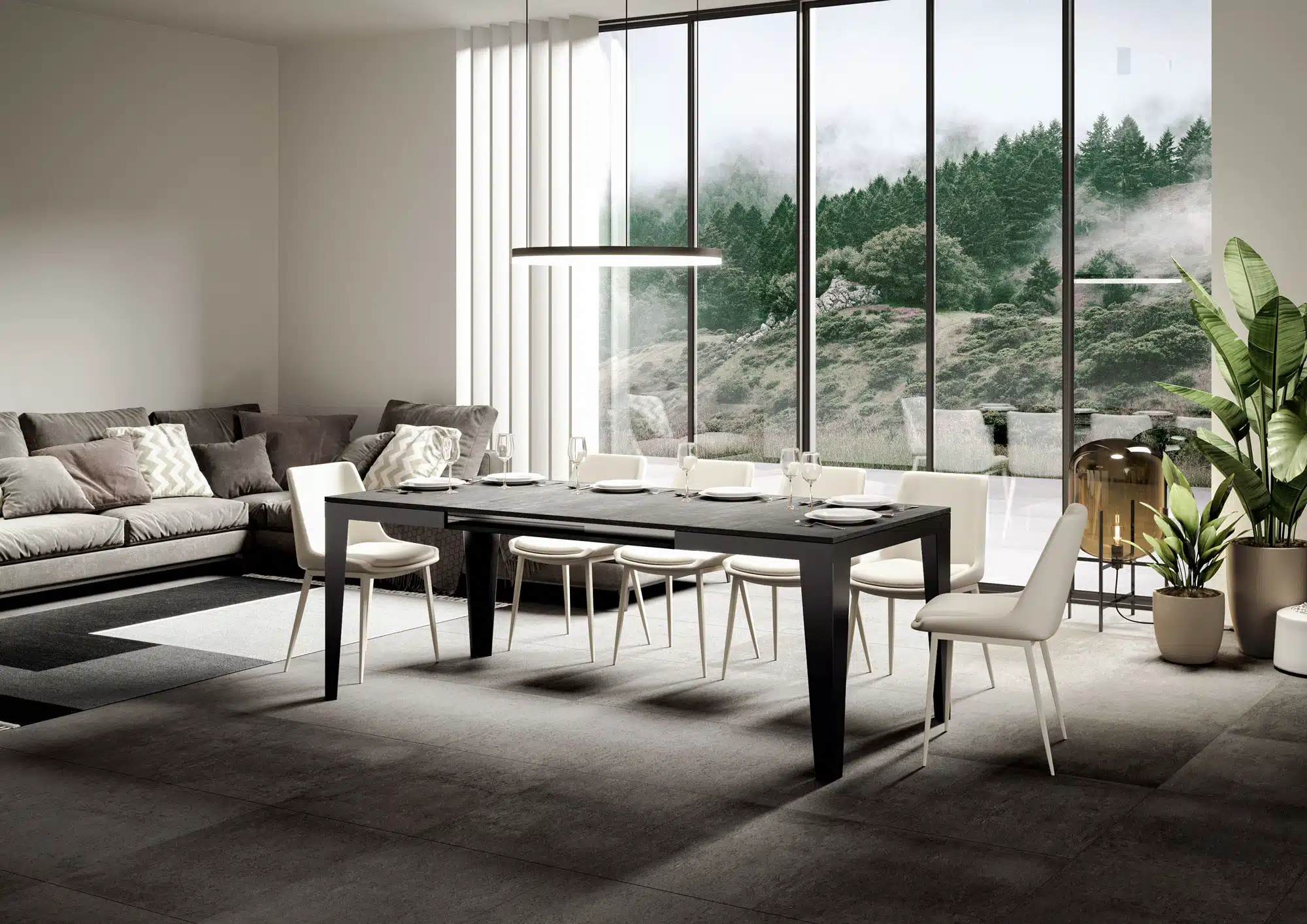 Tavolo allungabile 160/264x90 cm Flame Evolution cemento telaio e gambe antracite - immagine 3