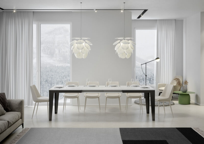 Tavolo allungabile 180/284x90 cm Flame Evolution bianco frassino telaio e gambe antracite - immagine 3