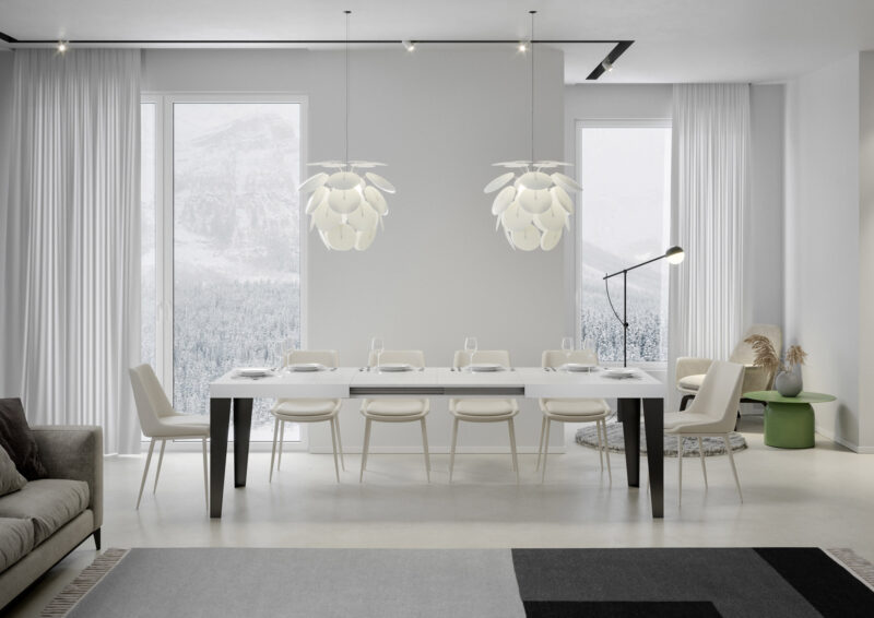 Tavolo allungabile 160/244x80 cm Flame bianco frassino gambe antracite - immagine 3