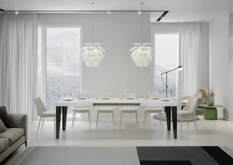 Tavolo allungabile 160/420x90 cm Flame bianco frassino gambe antracite - foto 3