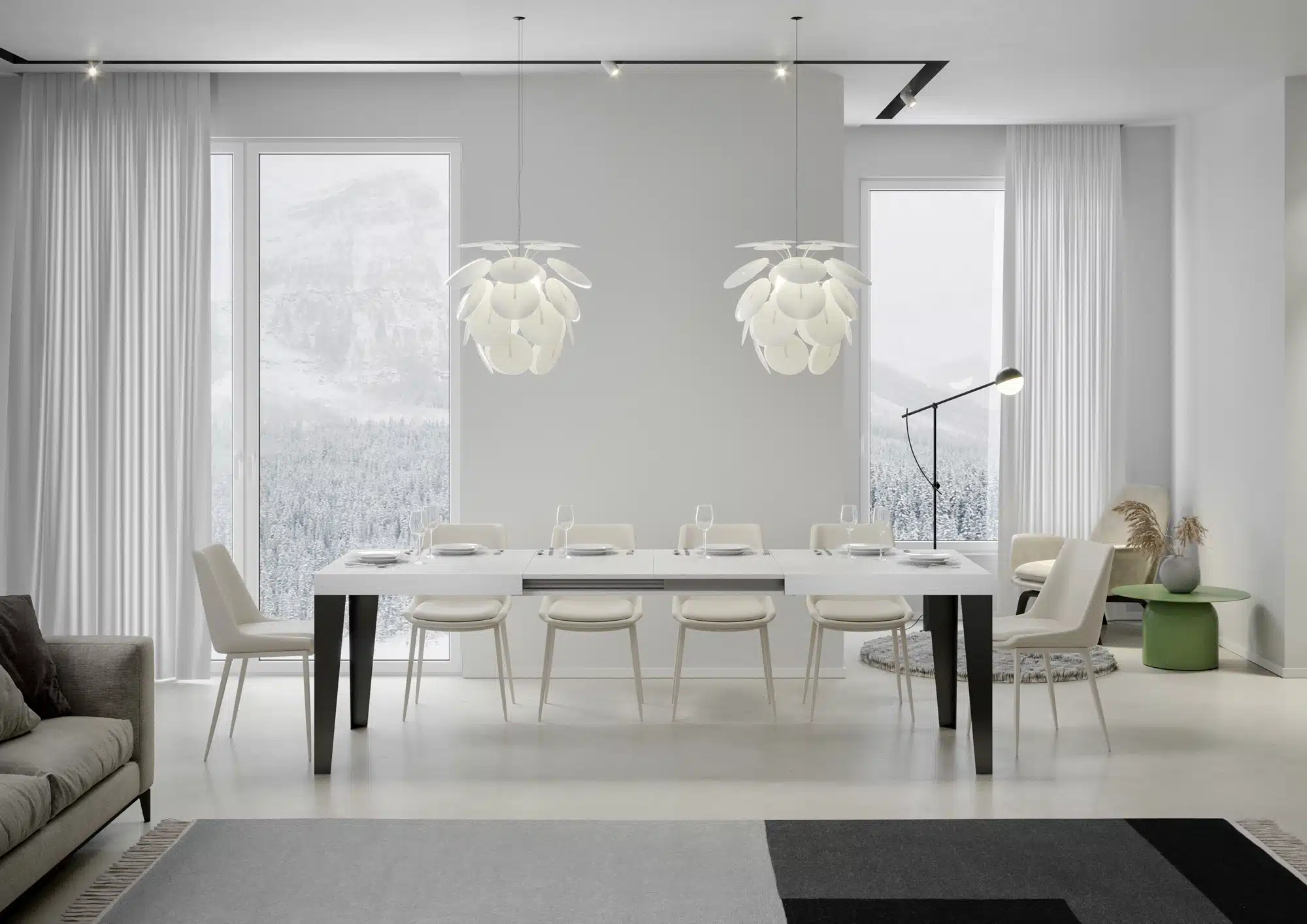 Tavolo allungabile 200/304x90 cm Flame bianco frassino gambe antracite - immagine 3