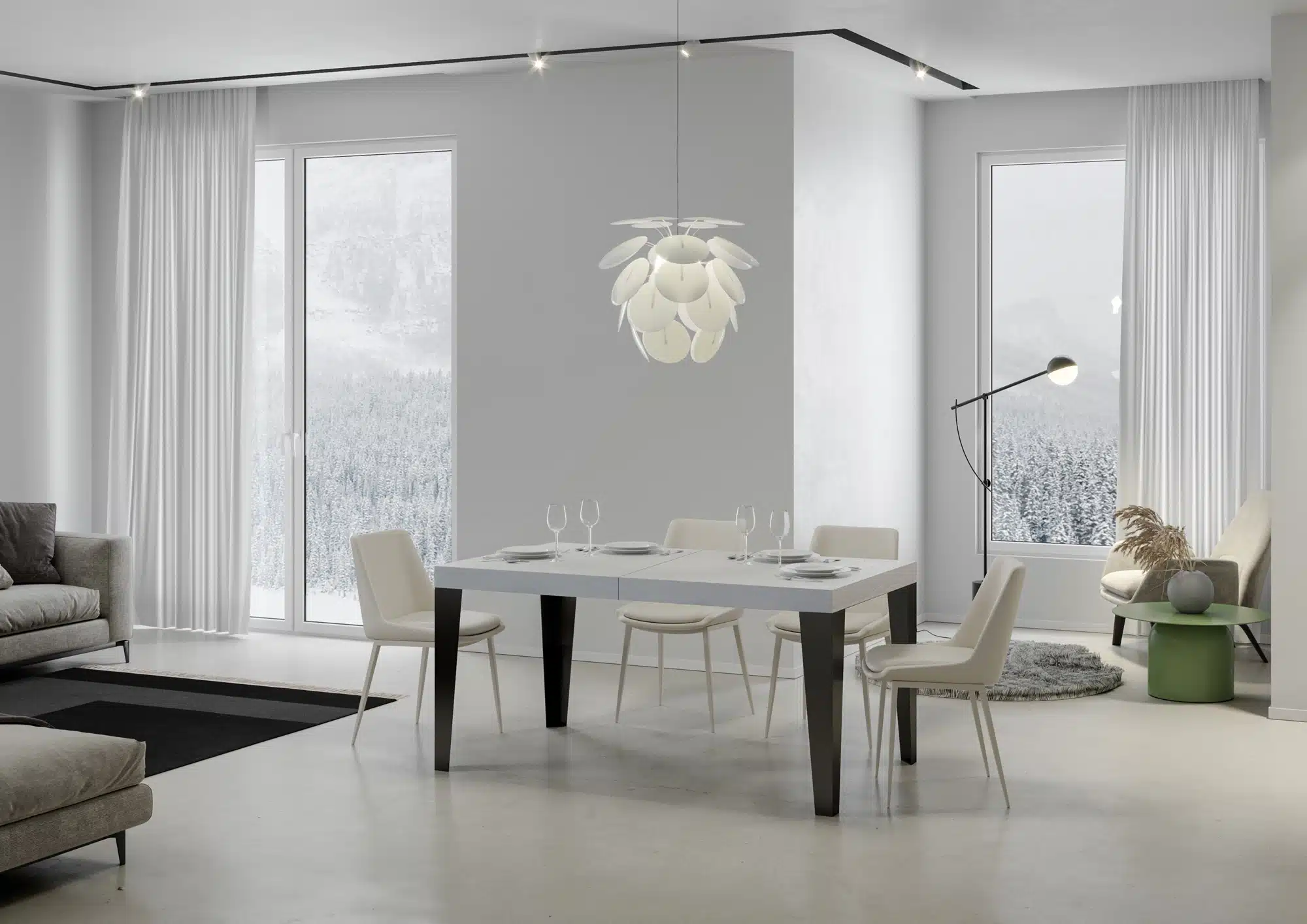 Tavolo allungabile 200/304x90 cm Flame bianco frassino gambe antracite - immagine 2