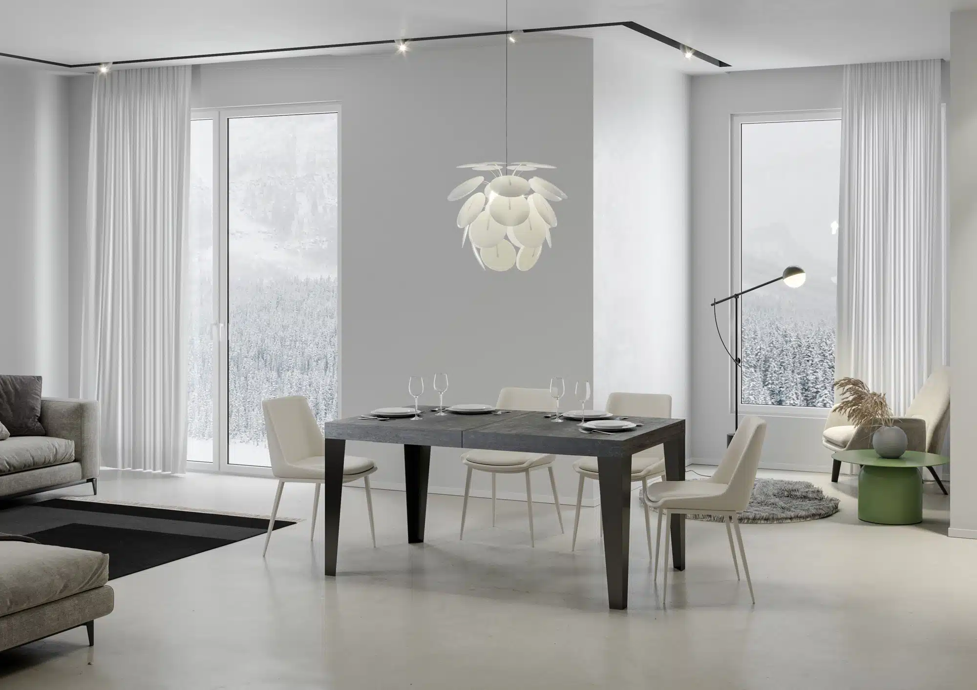 Tavolo allungabile 180/440x90 cm Flame Premium cemento gambe antracite - immagine 3