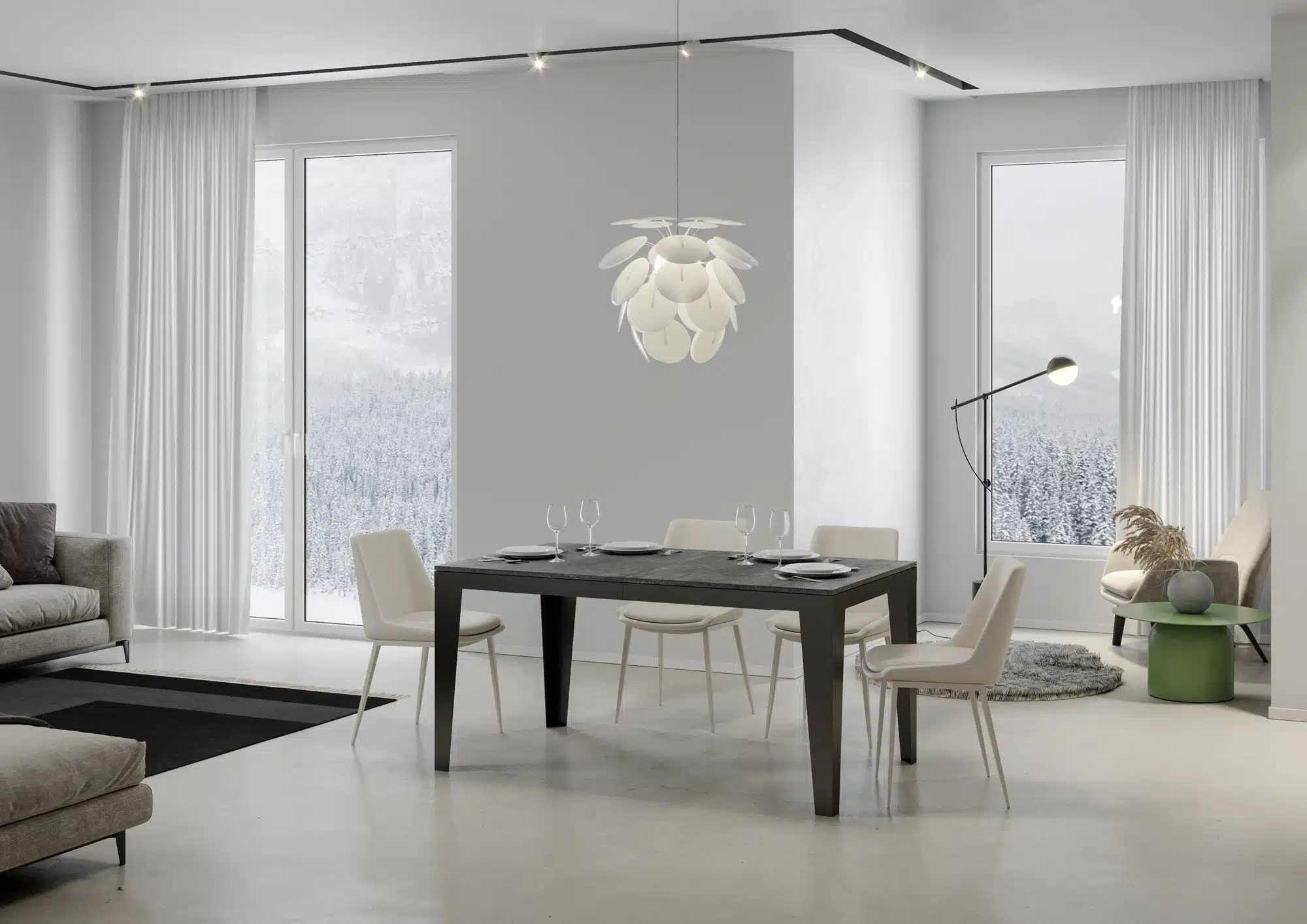 Tavolo allungabile 160/264x90 cm Flame Evolution cemento telaio e gambe antracite - immagine 2