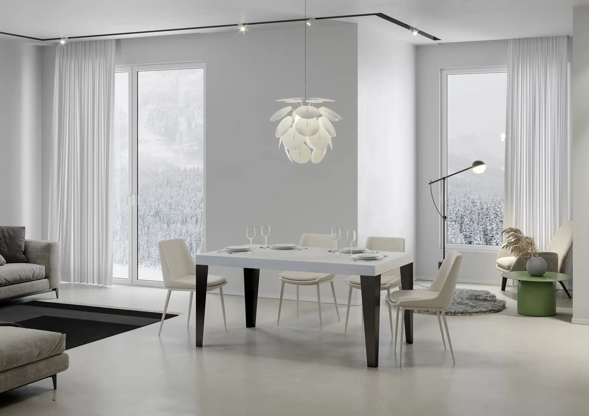 Tavolo allungabile 120/224x90 cm Flame bianco frassino gambe antracite - immagine 2