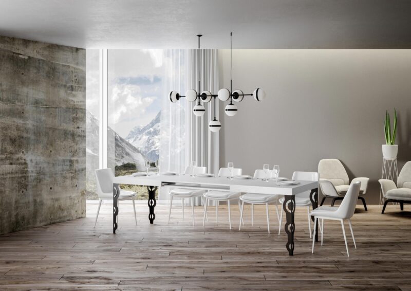 Tavolo allungabile 120/224x90 cm Karamay bianco frassino gambe antracite - immagine 3