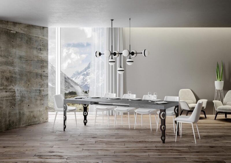 Tavolo allungabile 120/224x90 cm Karamay cemento gambe antracite - immagine 3