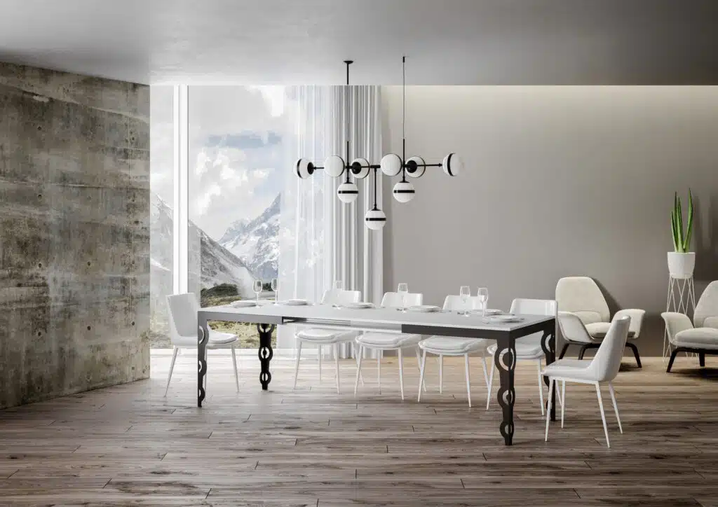 Tavolo allungabile 120/380x90 cm Karamay Evolution bianco frassino telaio e gambe antracite - foto 3