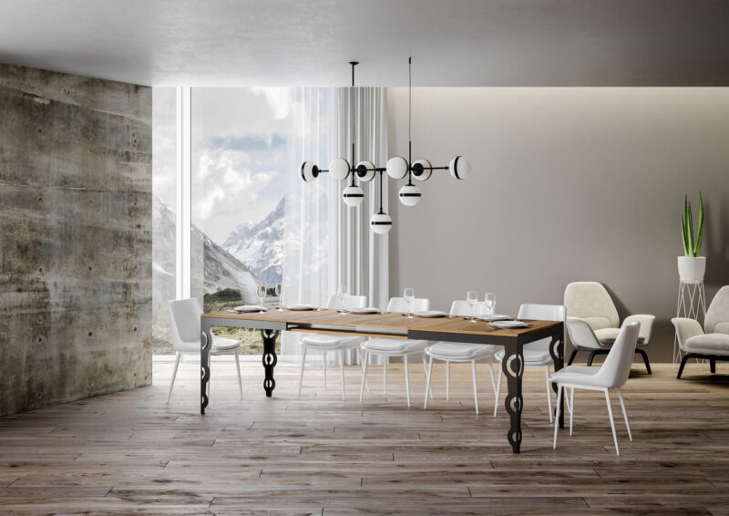Tavolo allungabile 120/224x90 cm Karamay Evolution quercia natura telaio e gambe antracite - immagine 3