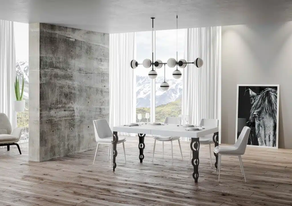 Tavolo allungabile 140/400x90 cm Karamay bianco frassino gambe antracite - foto 2