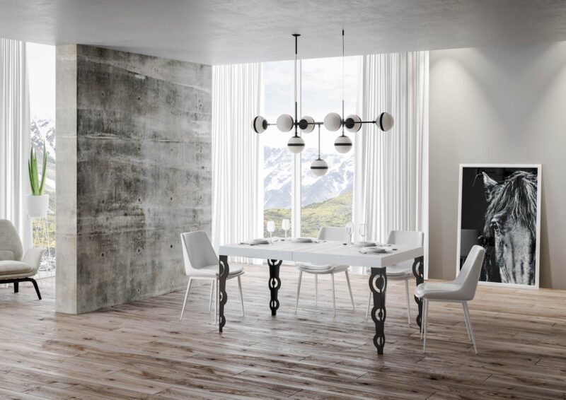 Tavolo allungabile 120/224x90 cm Karamay bianco frassino gambe antracite - immagine 2