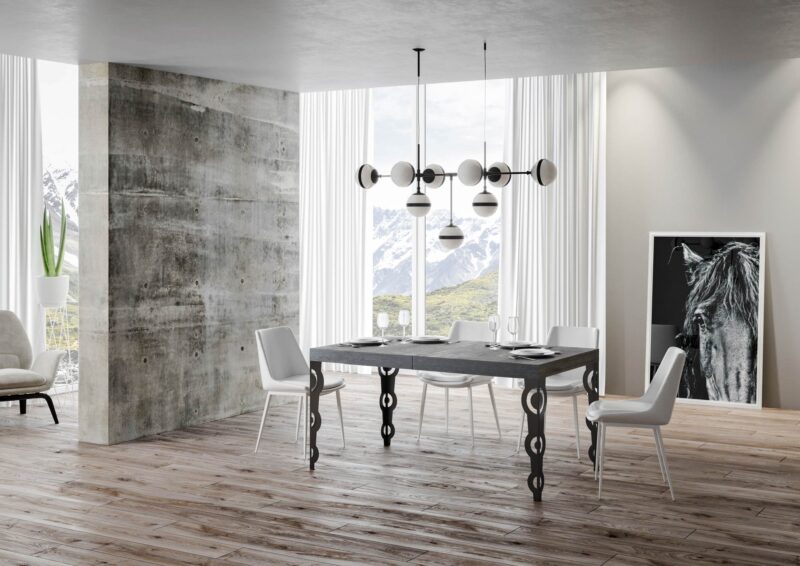 Tavolo allungabile 120/224x90 cm Karamay cemento gambe antracite - immagine 2