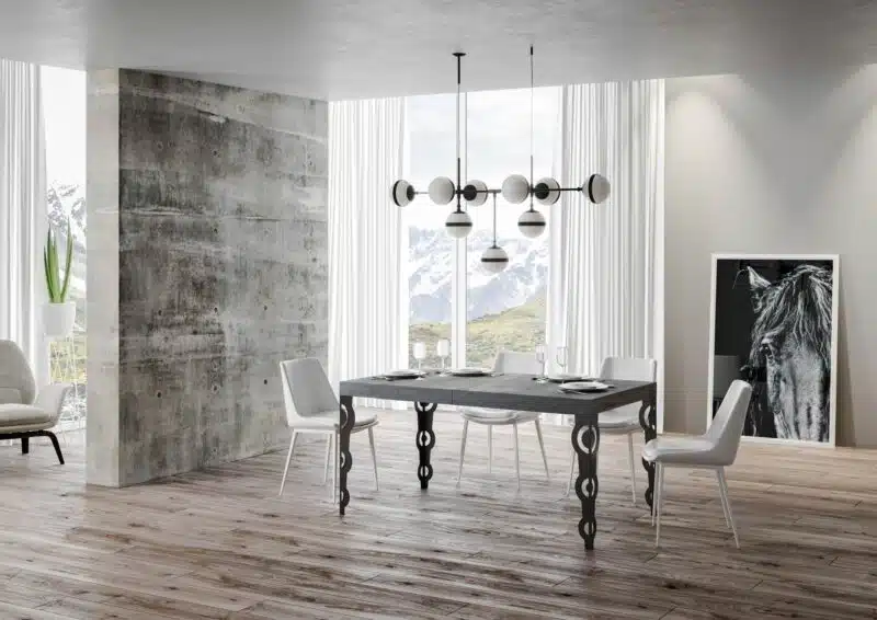 Tavolo allungabile 120/380x90 cm Karamay Premium cemento gambe antracite - foto 2