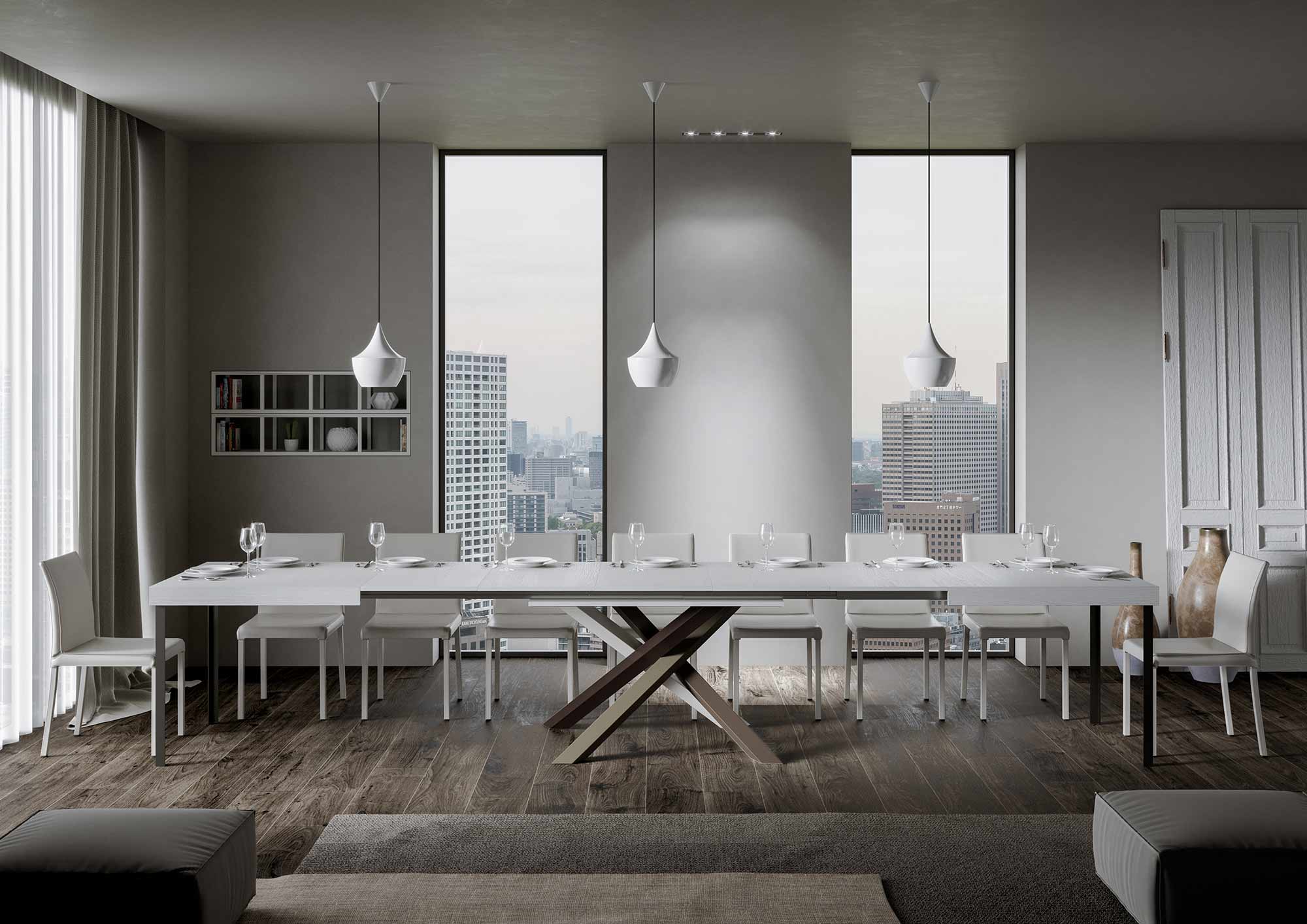 Tavolo allungabile 120/380x90 cm Volantis bianco frassino gambe multicolore 4/C - immagine 4