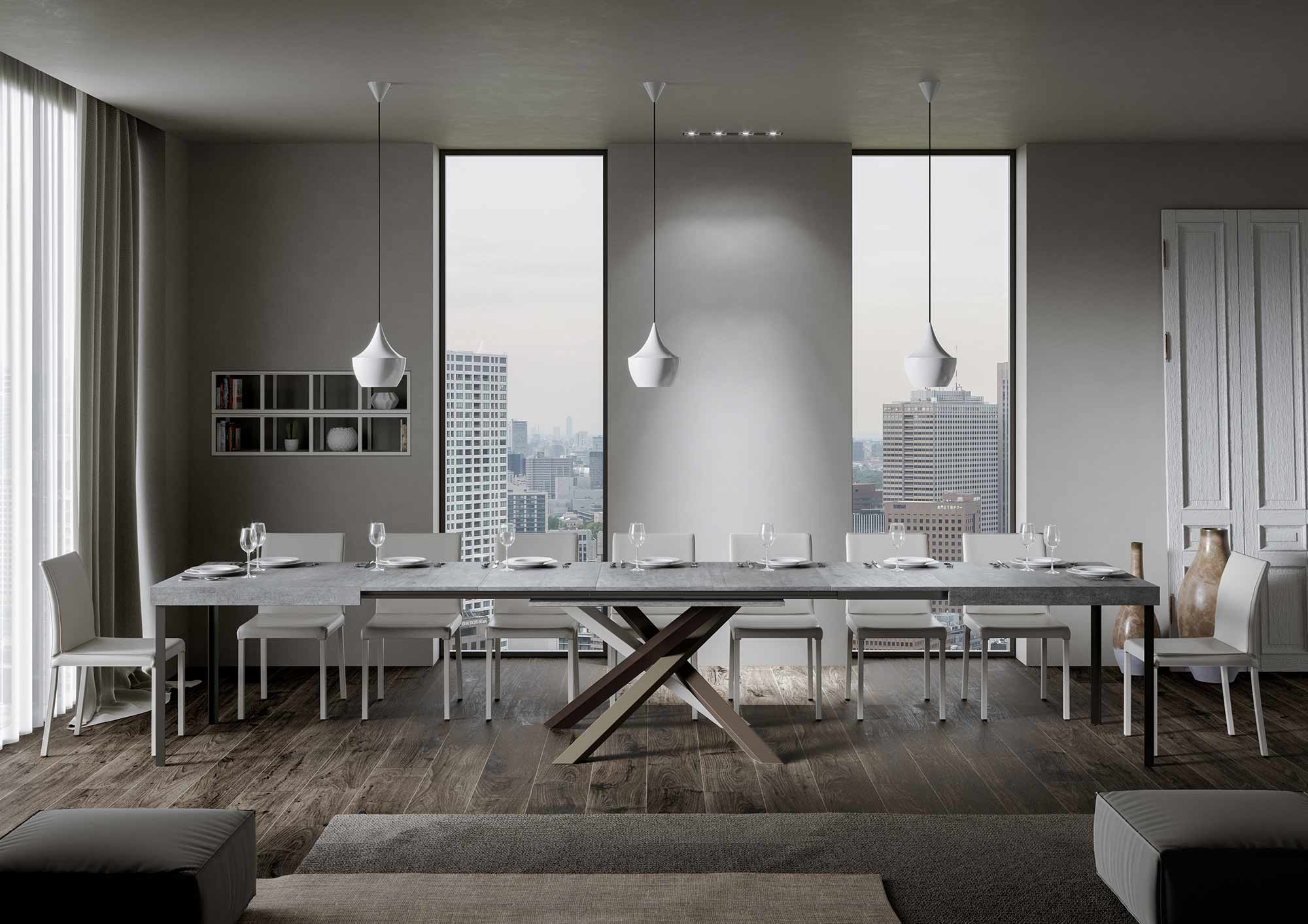 Tavolo allungabile 140/400x90 cm Volantis cemento gambe multicolore 4/C - immagine 4