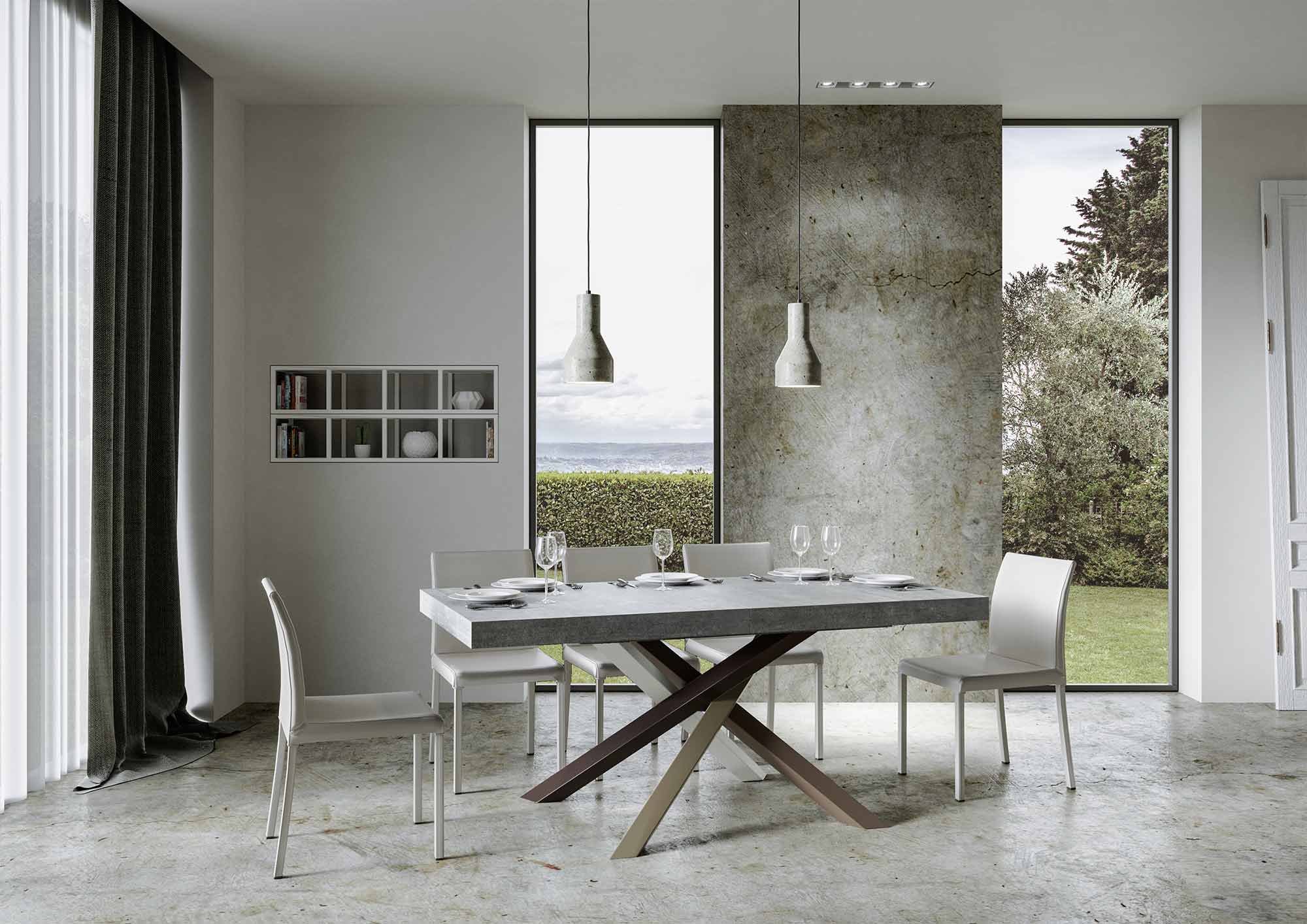 Tavolo allungabile 180/440x90 cm Volantis cemento gambe multicolore 4/C - immagine 2