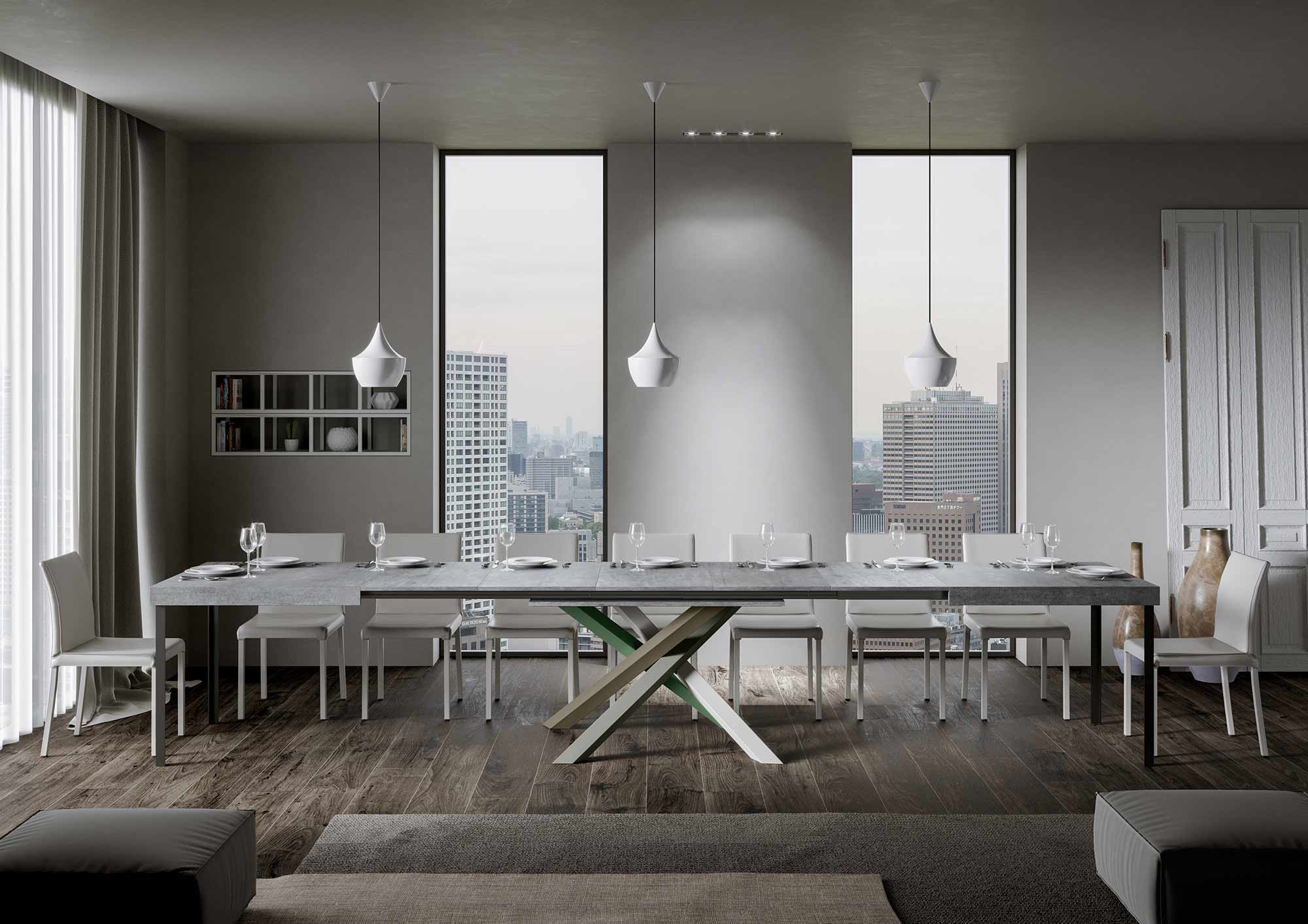 Tavolo allungabile 140/400x90 cm Volantis cemento gambe multicolore 4/A - immagine 4