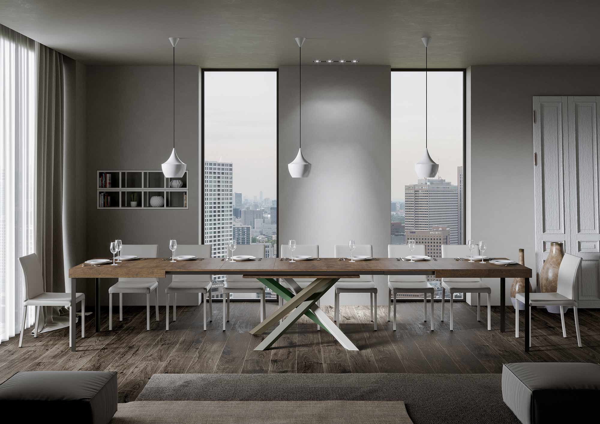 Tavolo allungabile 130/390x90 cm Volantis noce gambe multicolore 4/A - immagine 4