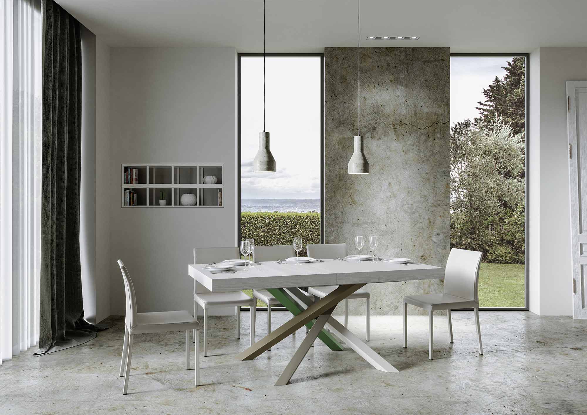 Tavolo allungabile 180/440x90 cm Volantis bianco frassino gambe multicolore 4/A - immagine 2