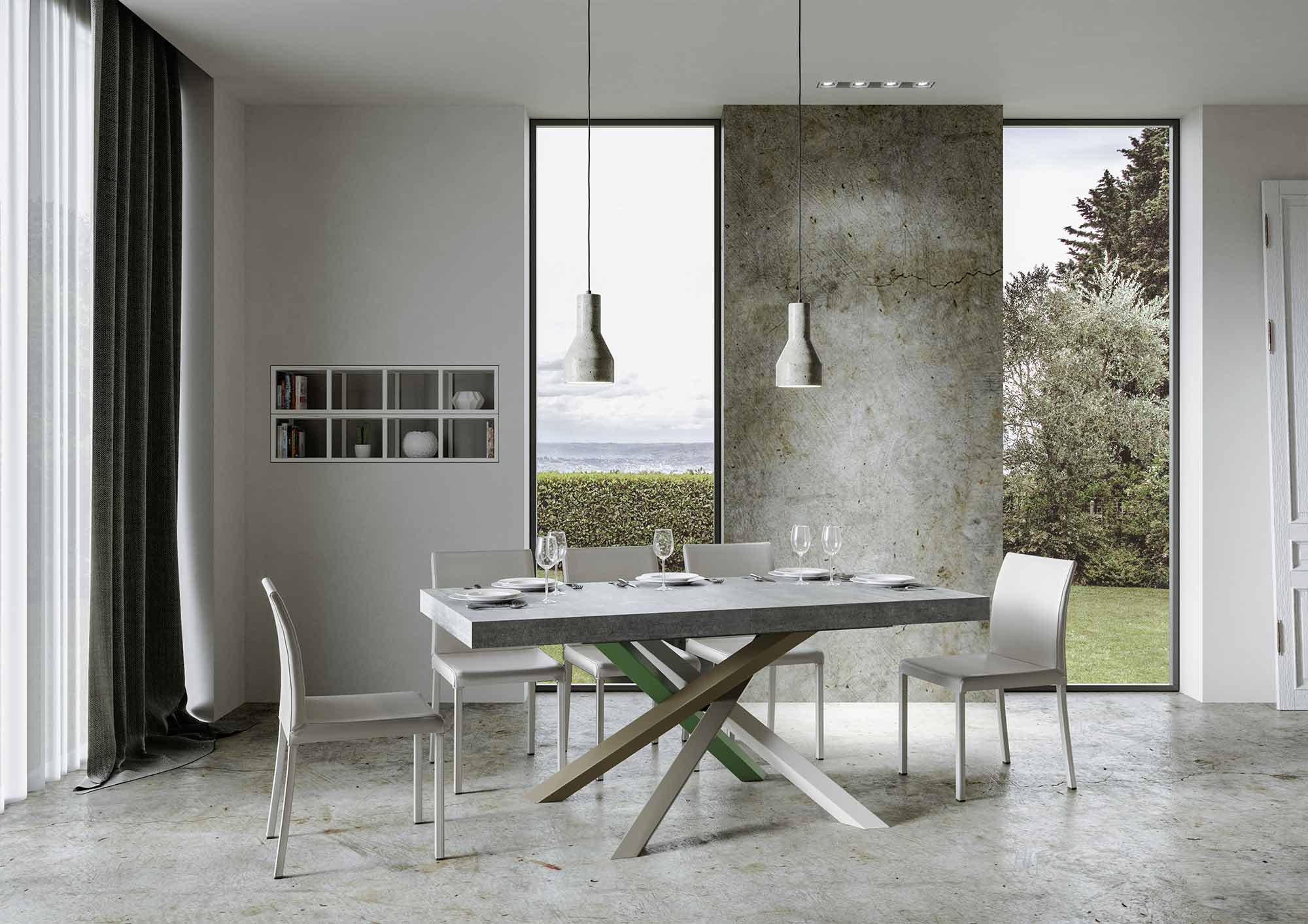 Tavolo allungabile 200/304x90 cm Volantis cemento gambe multicolore 4/A - immagine 2