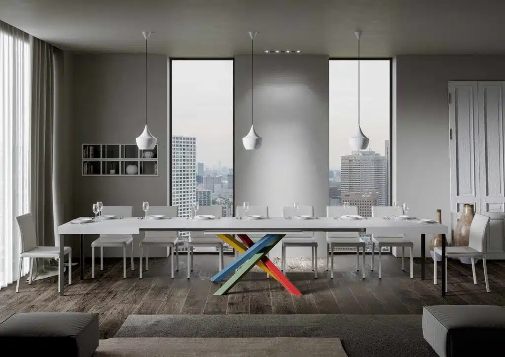 Tavolo allungabile 130/390x90 cm Volantis bianco frassino gambe multicolore 4/B - foto 4