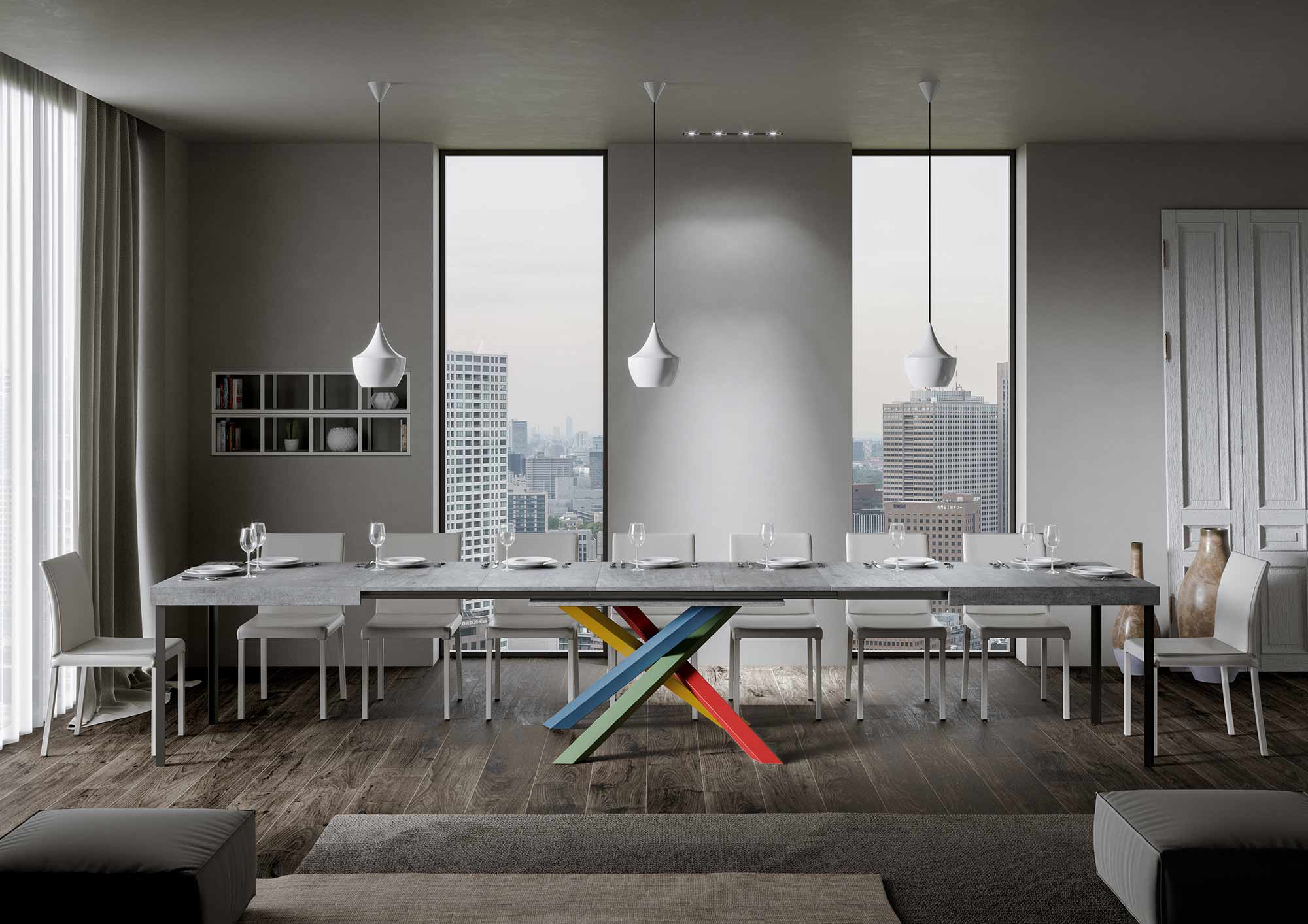 Tavolo allungabile 140/400x90 cm Volantis cemento gambe multicolore 4/B - immagine 4