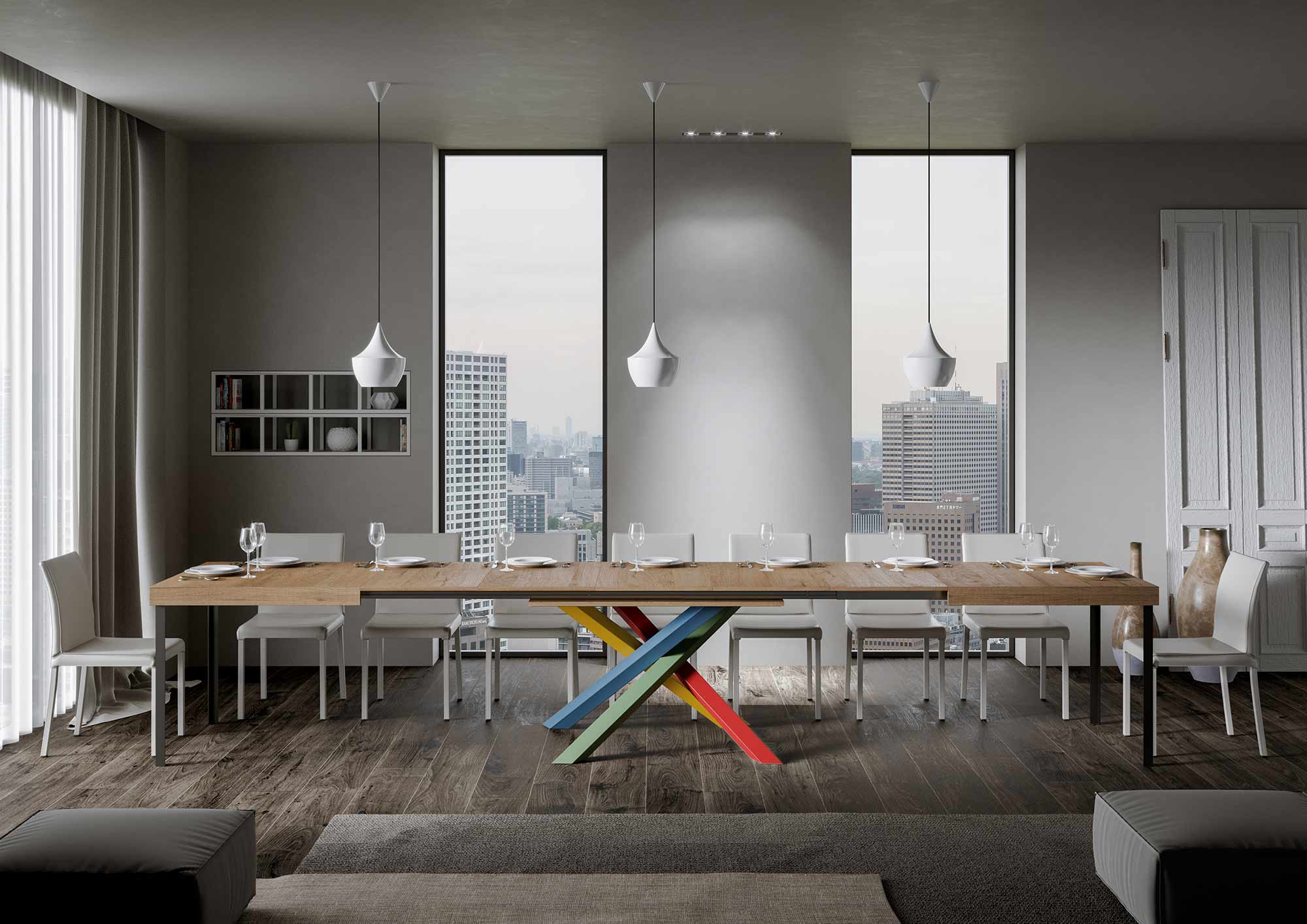 Tavolo allungabile 130/390x90 cm Volantis quercia natura gambe multicolore 4/B - immagine 4