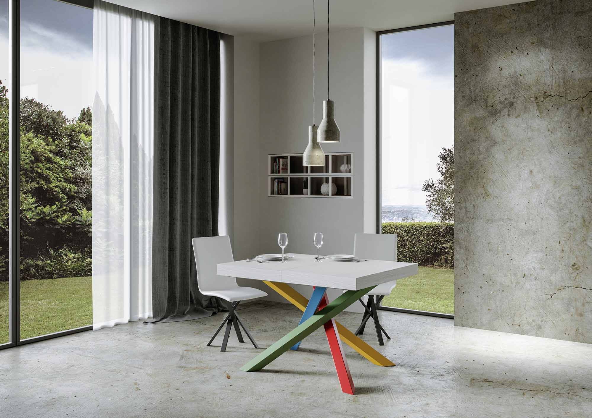 Tavolo allungabile 140/400x90 cm Volantis bianco frassino gambe multicolore 4/B - immagine 2