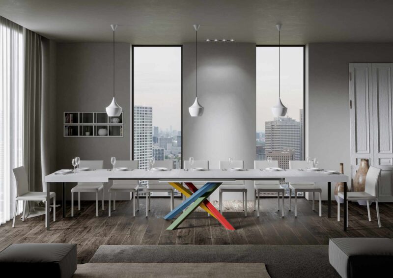 Tavolo allungabile 180/440x90 cm Volantis bianco frassino gambe multicolore 4/B - immagine 4