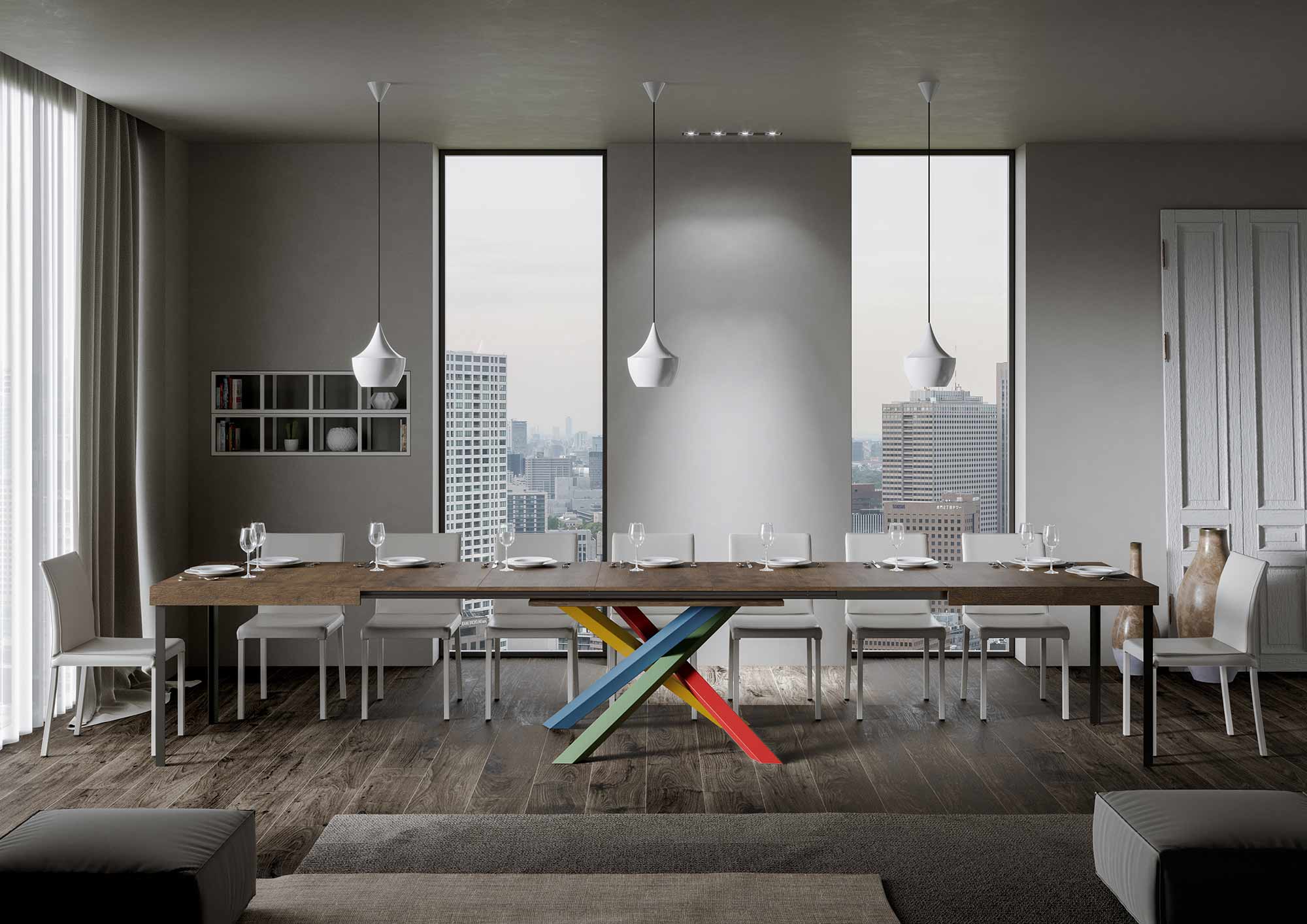 Tavolo allungabile 180/440x90 cm Volantis noce gambe multicolore 4/B - immagine 4