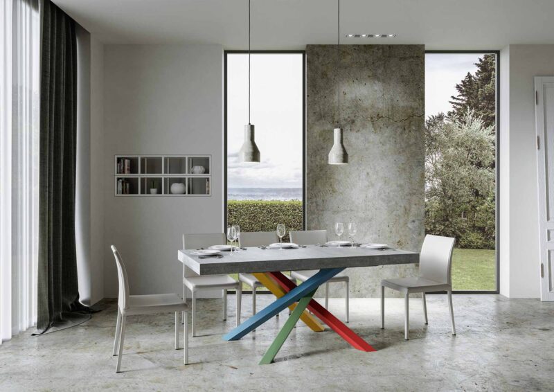 Tavolo allungabile 180/284x90 cm Volantis cemento gambe multicolore 4/B - immagine 2