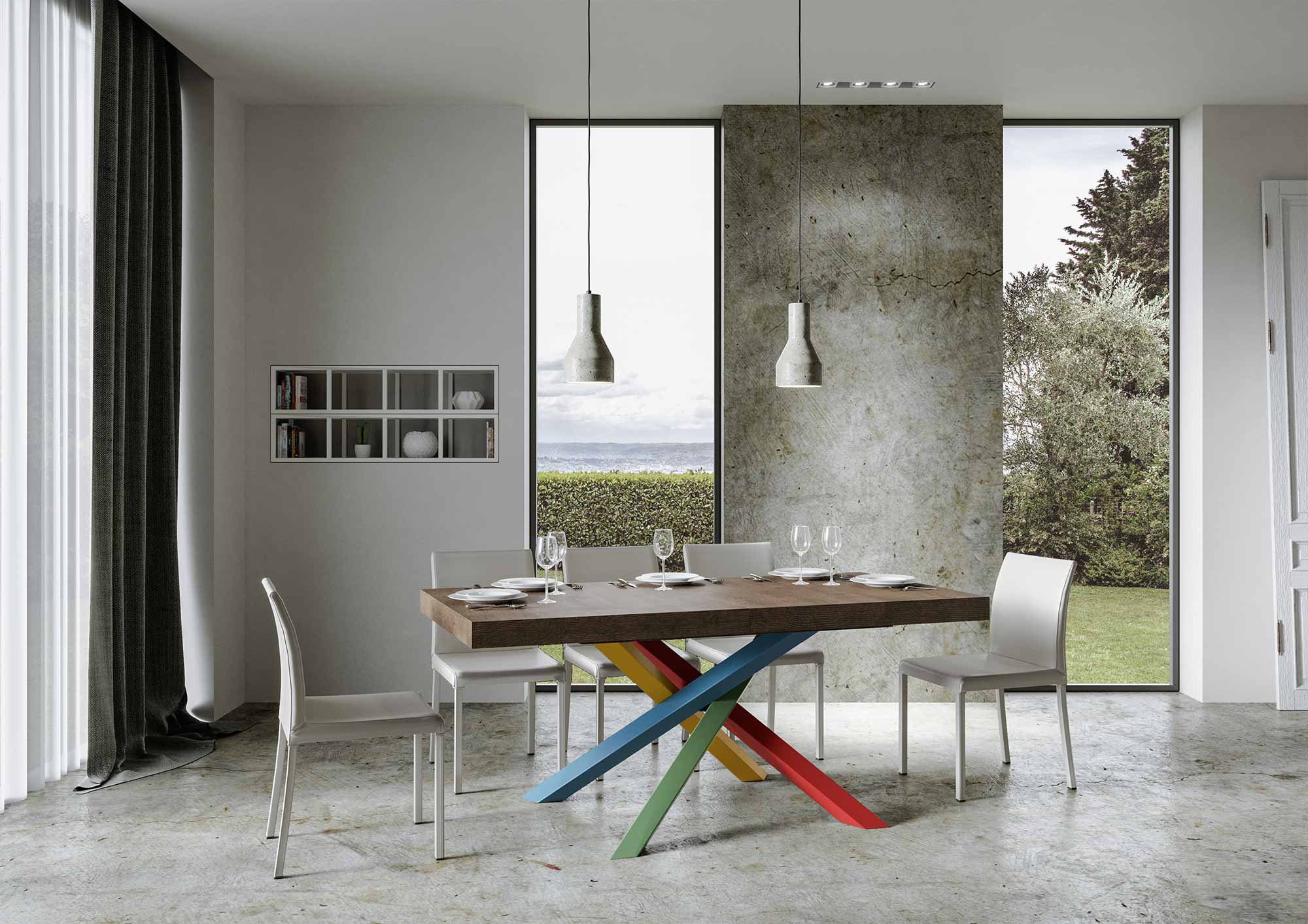 Tavolo allungabile 200/304x90 cm Volantis Premium noce gambe multicolore 4/B - immagine 2