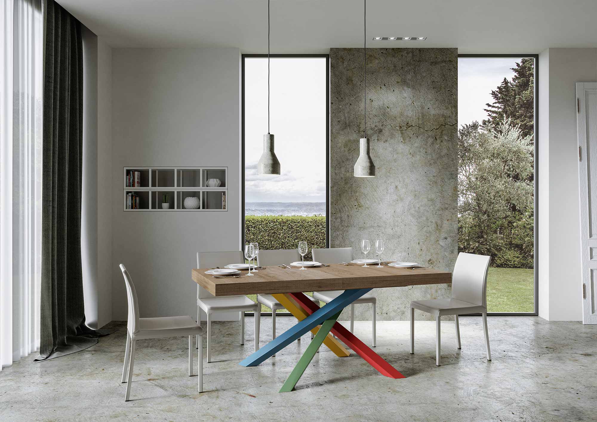 Tavolo allungabile 200/460x90 cm Volantis Premium quercia natura gambe multicolore 4/B - immagine 2