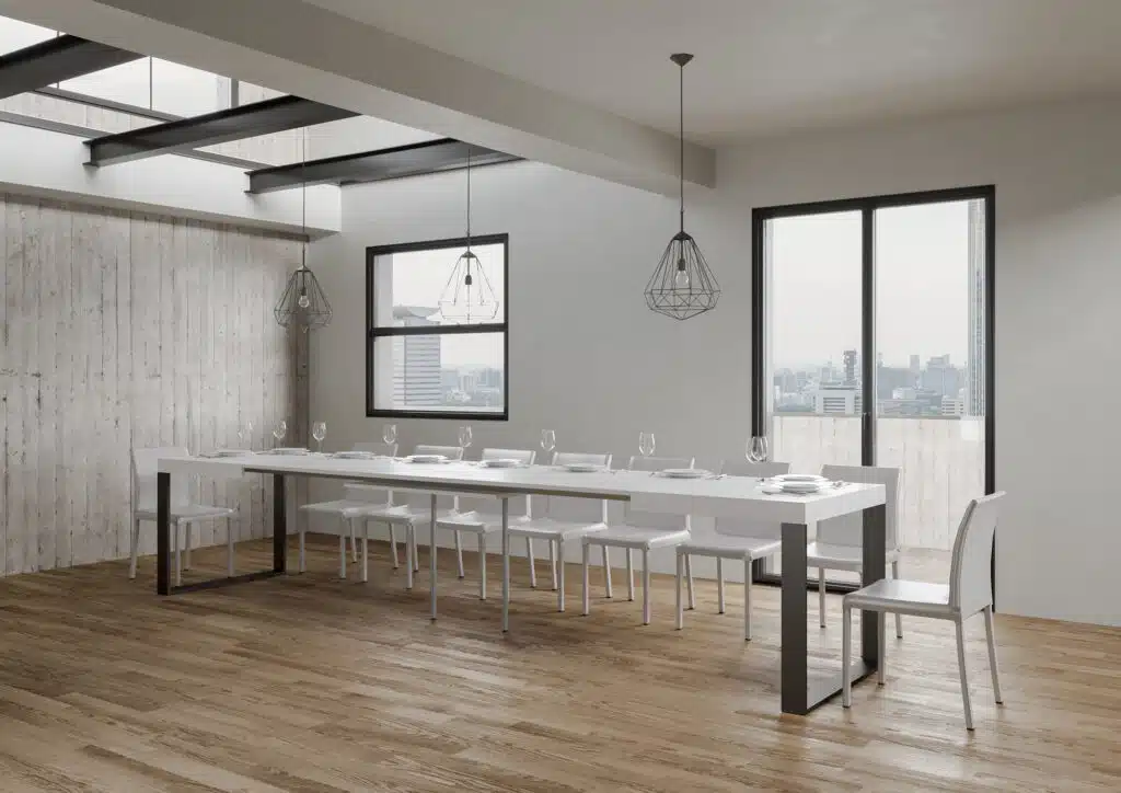 Tavolo allungabile 140/400x90 cm Tecno bianco frassino gambe antracite - foto 4