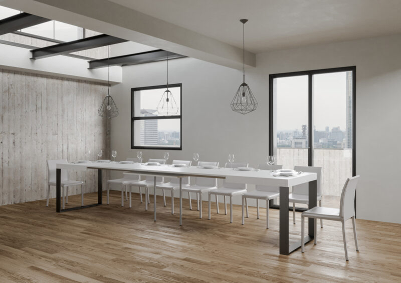Tavolo allungabile 140/400x90 cm Tecno bianco frassino gambe antracite - immagine 4