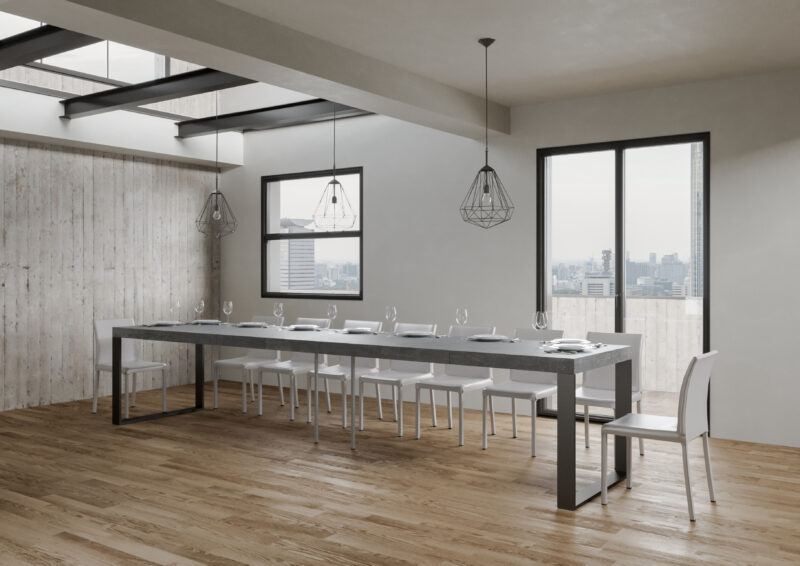 Tavolo allungabile 200/460x90 cm Tecno Premium cemento gambe antracite - immagine 4