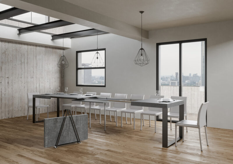 Tavolo allungabile 120/380x90 cm Tecno cemento gambe antracite - immagine 4