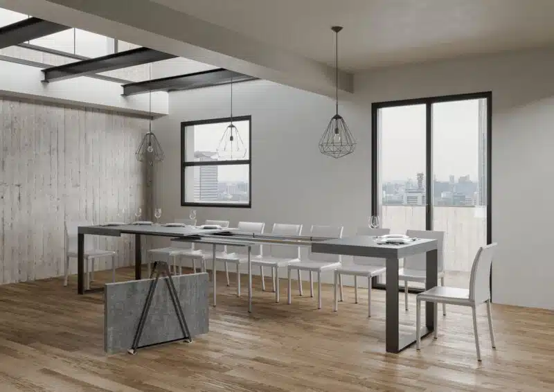 Tavolo allungabile 140/400x90 cm Tecno cemento gambe antracite - foto 4