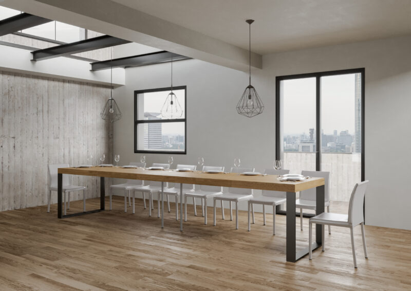 Tavolo allungabile 200/460x90 cm Tecno Premium quercia natura gambe antracite - immagine 4