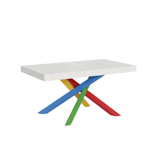 Tavolo allungabile 160/264x90 cm Volantis bianco frassino gambe multicolore 4/B