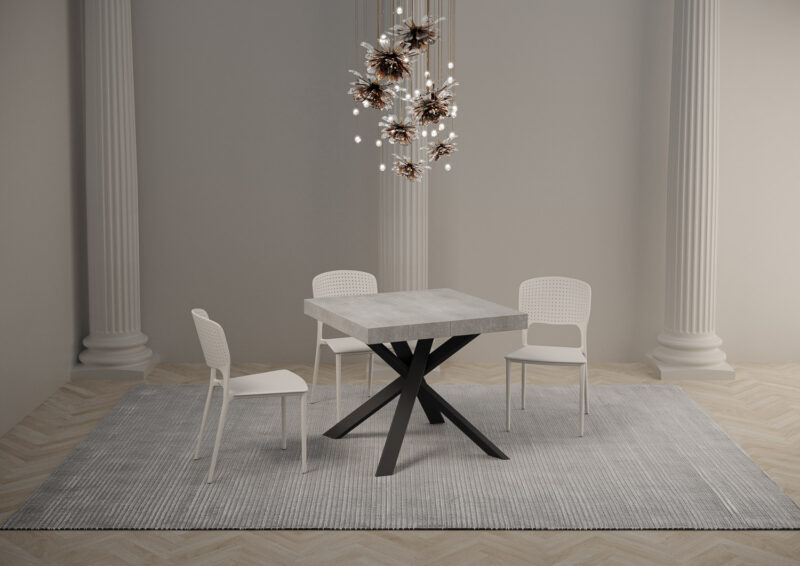 Tavolo allungabile 90/194x90 cm Clerk Premium cemento gambe antracite - immagine 3