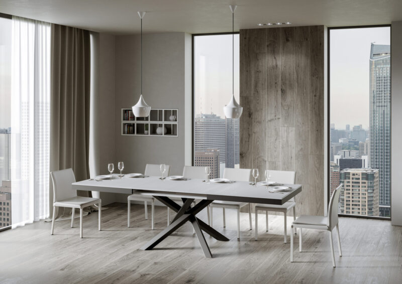 Tavolo allungabile 160/264x90 cm Volantis Evolution bianco frassino telaio e gambe antracite - immagine 5