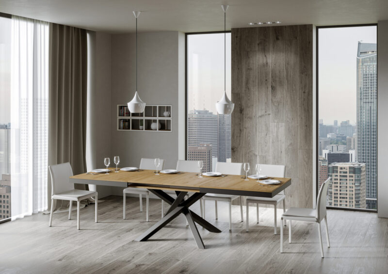 Tavolo allungabile 160/264x90 cm Volantis Evolution quercia natura telaio e gambe antracite - immagine 5