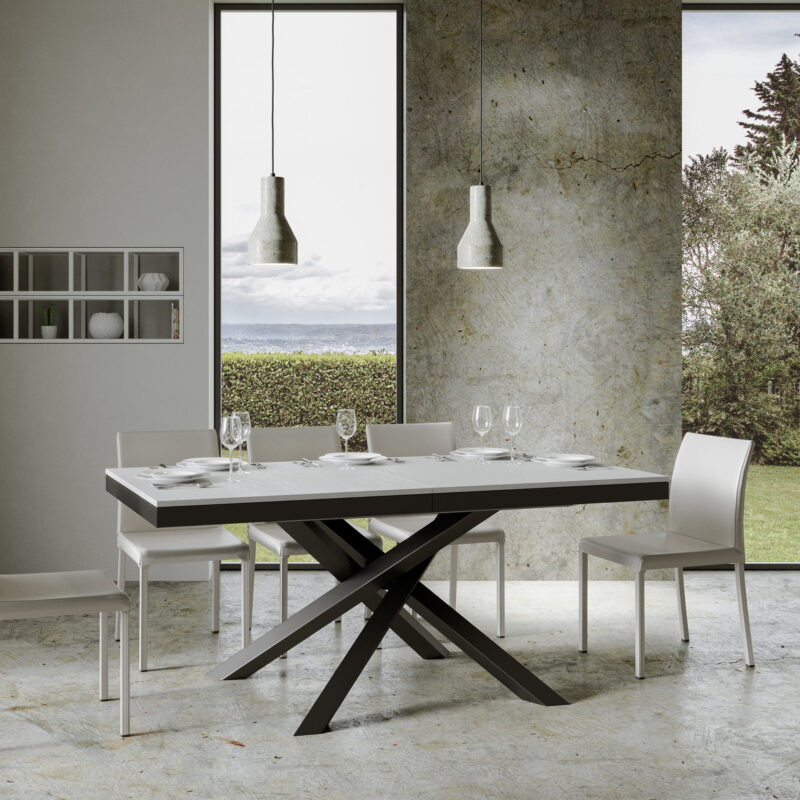 Tavolo allungabile 160/264x90 cm Volantis Evolution bianco frassino telaio e gambe antracite - immagine 2